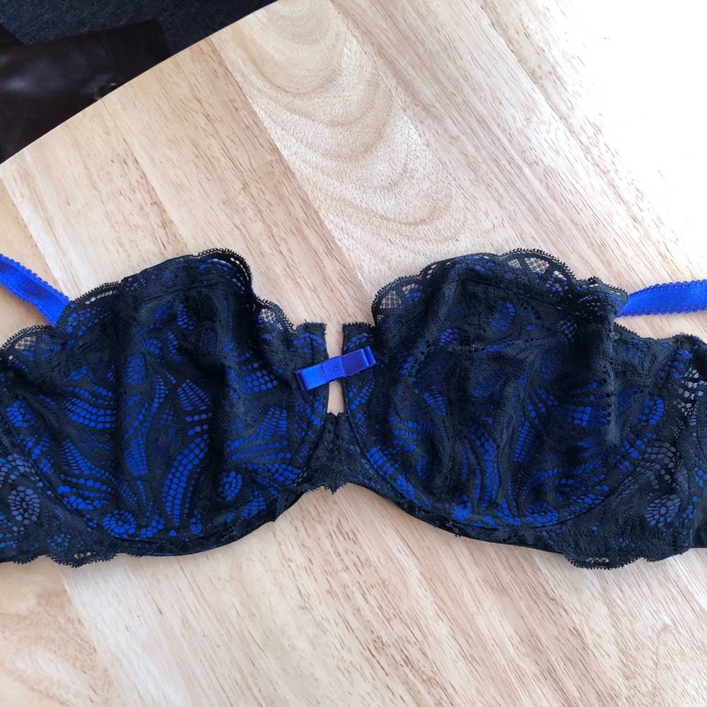 Adore Me Blue and Black Lace Balconette Bra